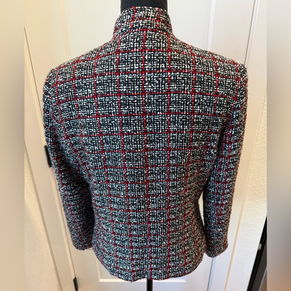 Sport Collection Tweed Zip Front Jacket Blazer Red Black White Plaid Size 6 - Picture 2 of 8